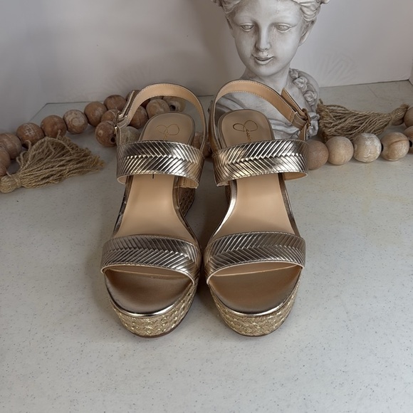 Jessica Simpson Morina Wedge Sandals Pale Gold Sz 9.5 - Picture 3 of 10